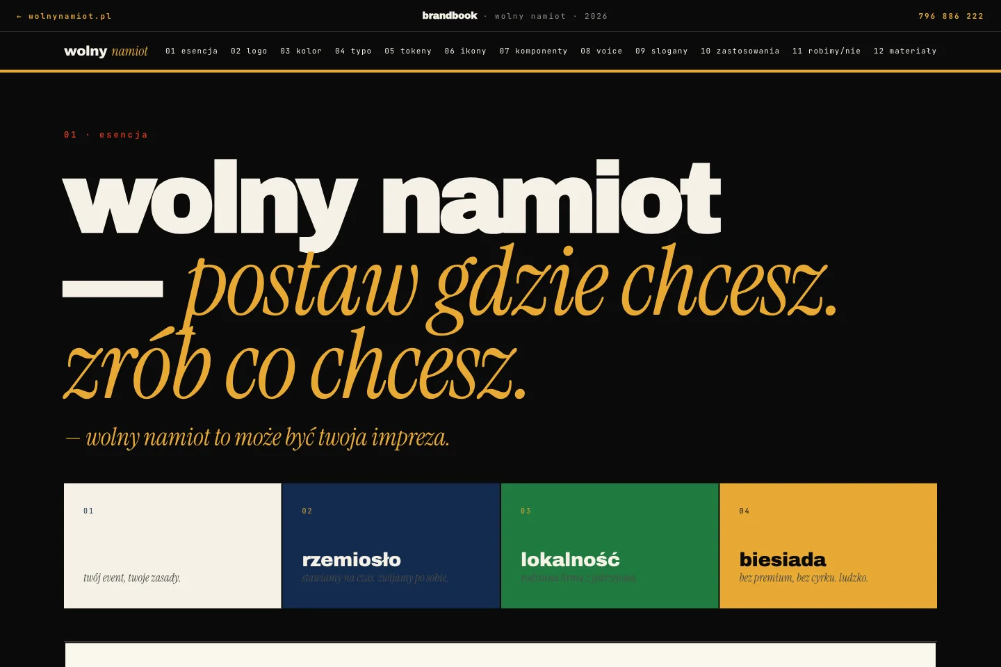 Wolny Namiot: znak, kolory i typografia w brandbooku
